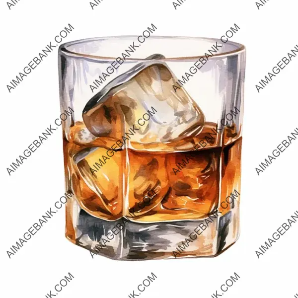 Watercolor Clipart of Whiskey Shots in White Background