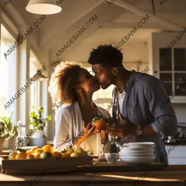 Passionate Kiss by Interracial Couple: Expression of Love