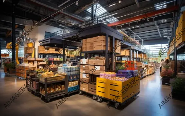 Retail Hub Abuzz: Vibrant Shelves and Pallets