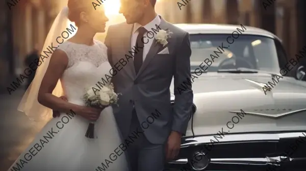 Love in the Air: Beautiful Bride and Groom Posing Near Just Married Sign