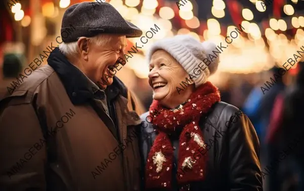 Festive Moments: Elderly Couple Enjoying a Christmas Lights Stroll