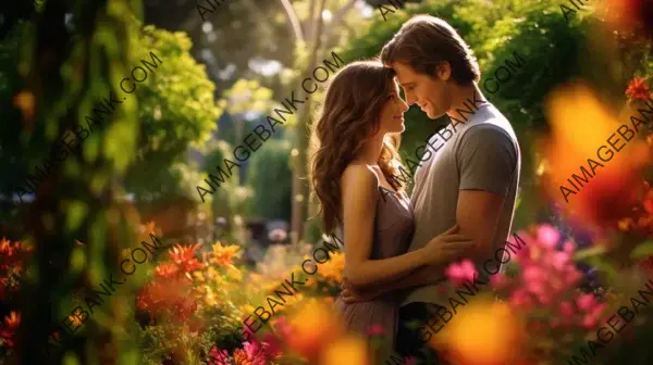 Vibrant Love: Couple Cherishing Moments in a Garden Setting