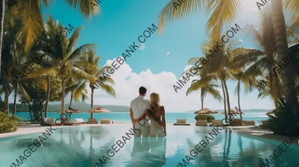 Poolside Passion: Couple Embracing on a Tropical Vacation