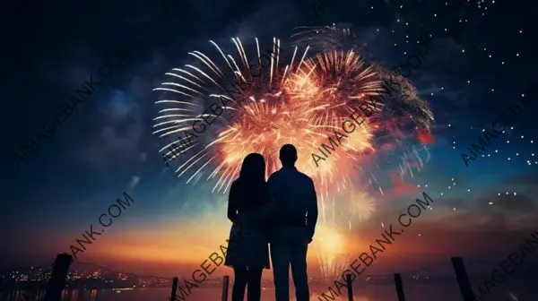 Enchanted by Fireworks: Couple Captivated by Vibrant Magical Display