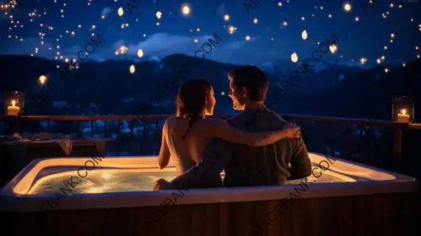 Outdoor Hot Tub Romance: Couple&#8217;s Soothing Nighttime Escape