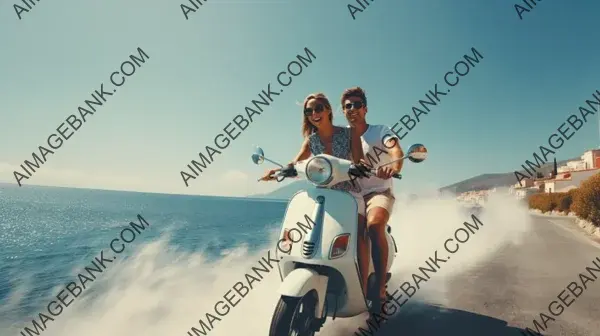 Adventurous Duo: Couple Enjoys a Scenic Scooter Ride Together