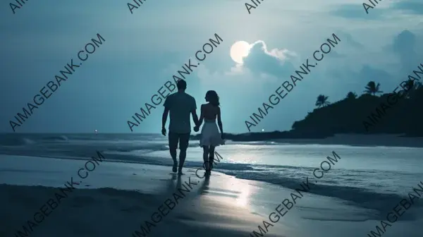 Beachside Love: Couple&#8217;s Romantic Hand-in-Hand Walk Under the Moonlight