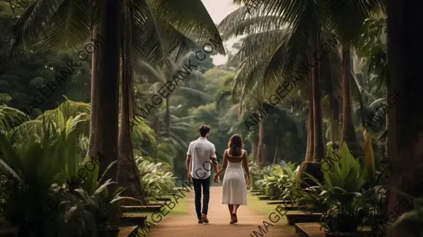 Palm Paradise: Couple&#8217;s Hand-in-Hand Stroll Through Tropical Palms