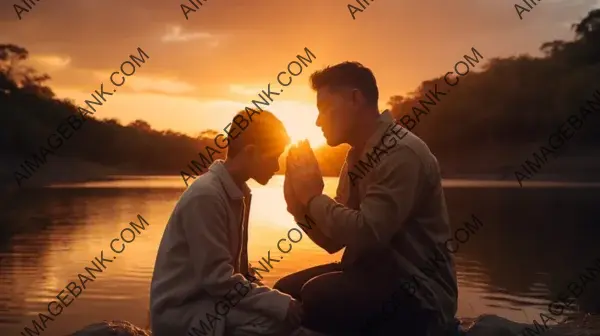 Spiritual Moments: Father and Son Engage in Prayer