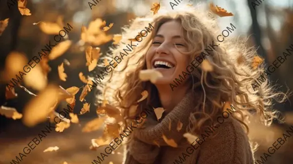 Autumn Adventures: Joyful Young Woman Playing with Leaves