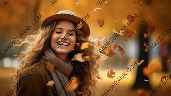 Happiness in Nature: Young Woman Enjoying Falling Leaves