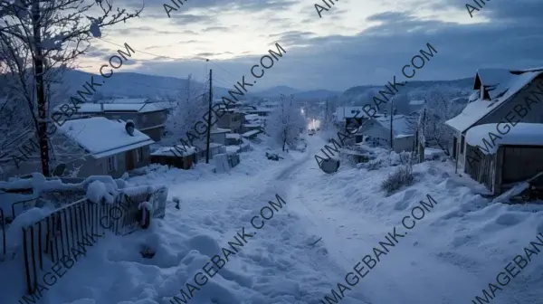Snowy Urban Landscape: Town Covered in Extreme Weather