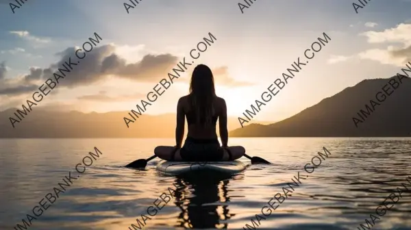 Woman Meditating on a Paddleboard with a Serene Side View