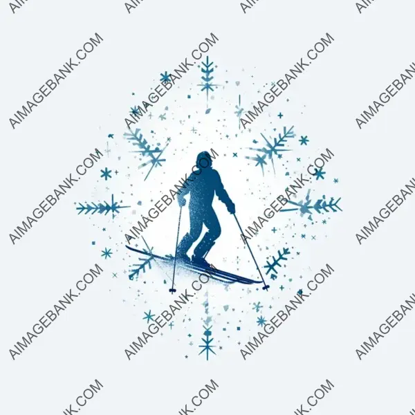 Minimalistic Ski Logo: Crafted from Elegant Snowflakes