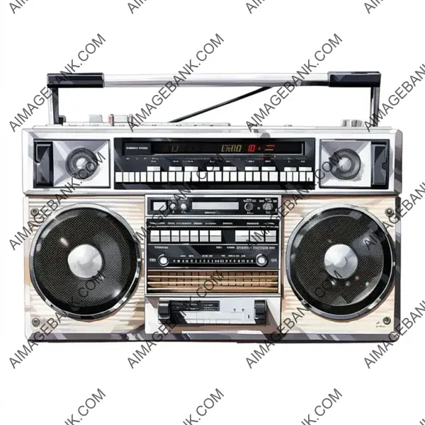 1980s Silver Boom Box Watercolor Clipart