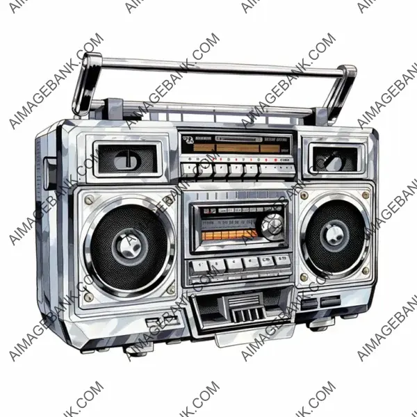 Watercolor Clipart of a Stylish 1980s Boom Box