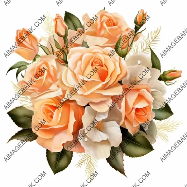 Beautiful Peach Rose Bouquet in Watercolor