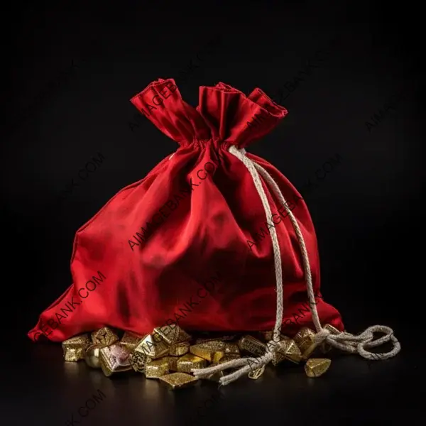 Festive Christmas Red Sack Filled with Gifts on a Black Background