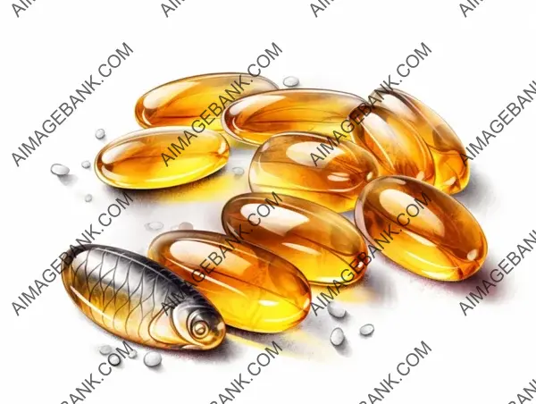 Pencil Drawing of Fish Oil Softgel on White Background