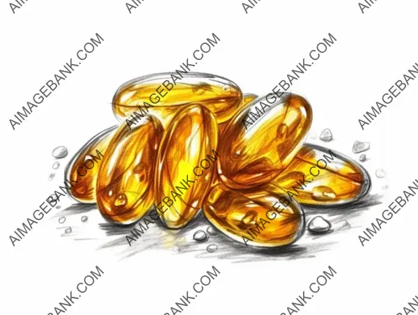 Fish Oil Capsule Hand-Drawn in Pencil on White Background