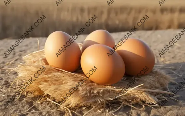 Isolated Three Chicken Eggs on Dry Grass with Transparent Background