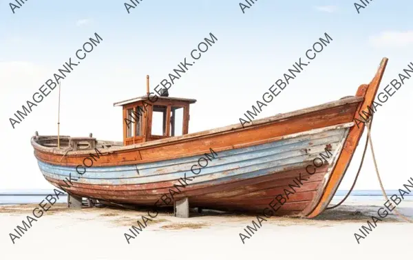 Wooden Fishing Boat Isolated Against White Background