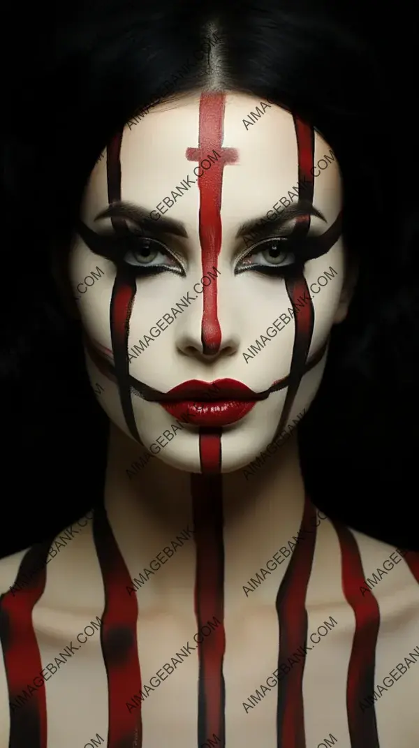 Sultry and Mysterious: Woman with Red Makeup and Black Hair