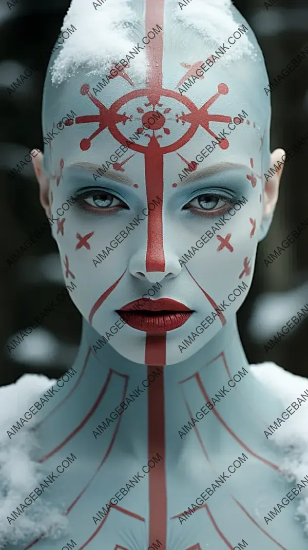 Captivating Portrait: Woman with Red Facial Tattoos and Artistic Eye Makeup