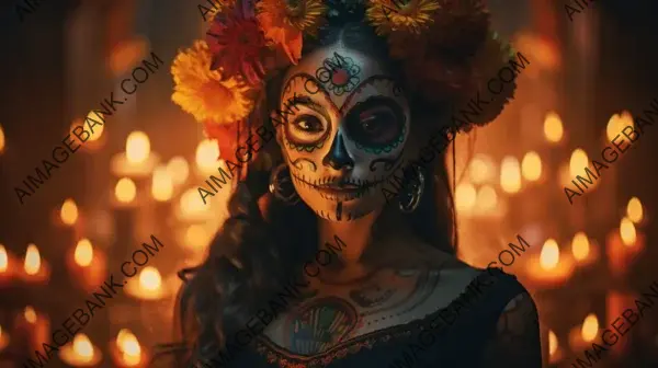 Mexican Heritage: Candlelit Portrait of a Woman Embracing Tradition