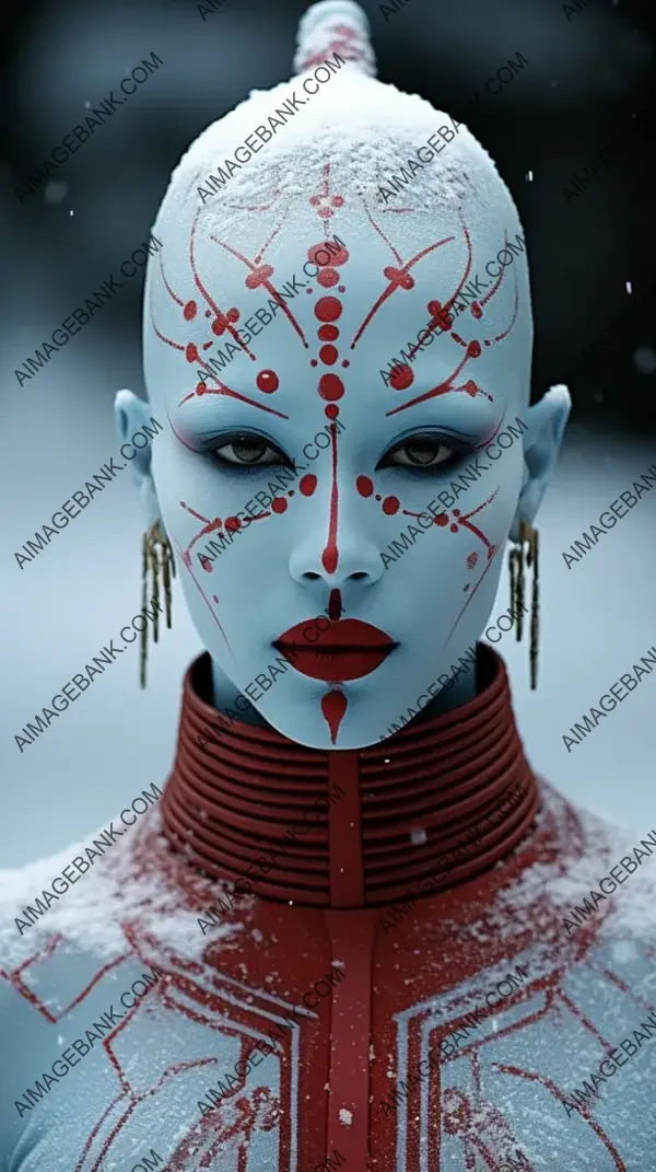 Expressive Woman with Red Facial Tattoos and Eye Makeup