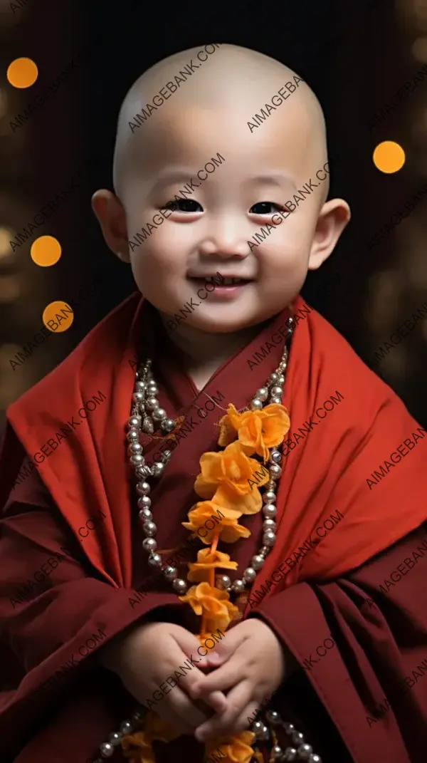 Half-Year-Old Chinese Monk with Closed Lips Smile