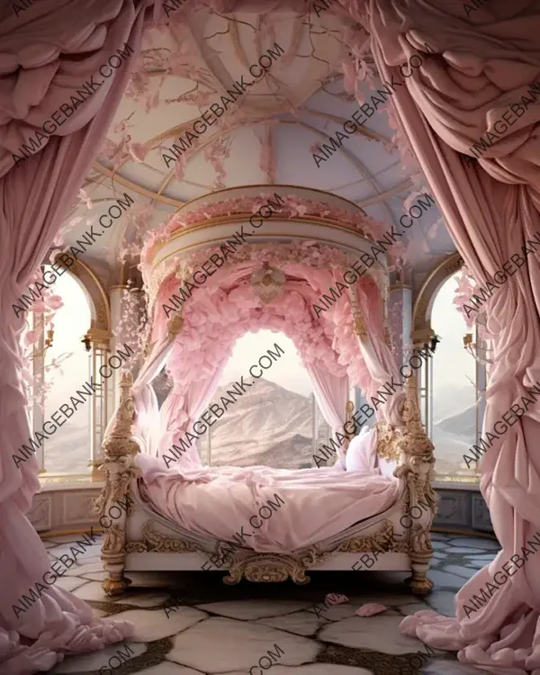 Fancy Bedroom with a Pink and White Canopy Bed