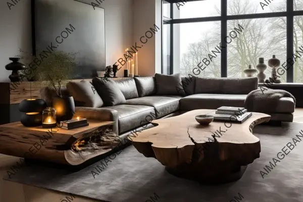 Corner Sofa in Modern Living Room with Live Edge