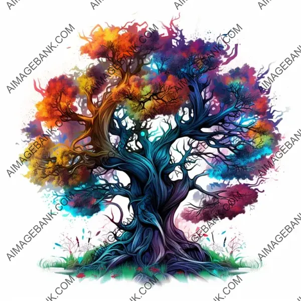 Magical Tree Tattoo in Vibrant Colors from Fantasy World