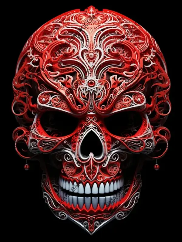 Red Skull Tattoo with Ornamental Style