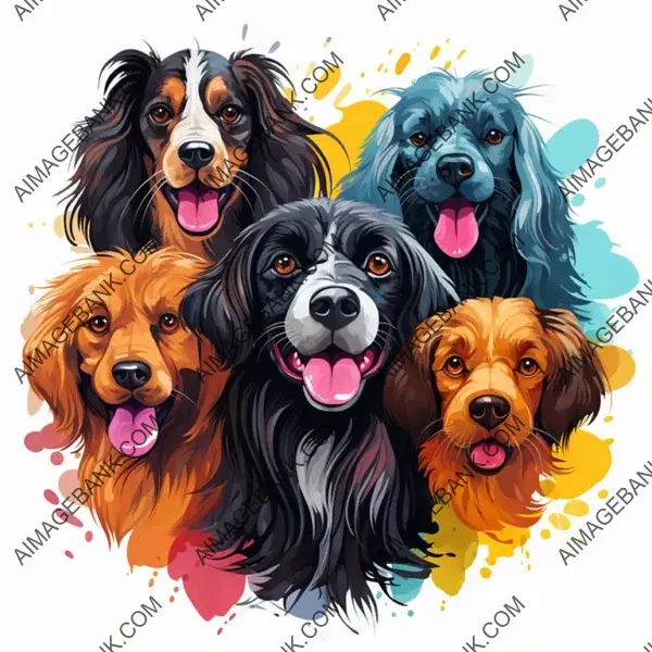 Assorted Humorous Dog Motifs: 2D Art in Pleasant Colors