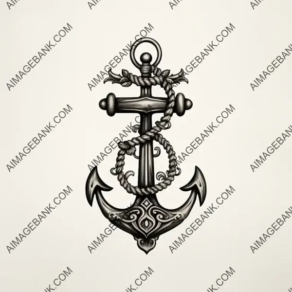 Detailed Ship Anchor with Shadows: 2D Vector Art