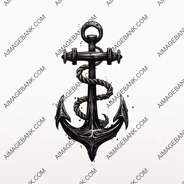 2D Black Vector Illustration of a Ship Anchor with Shadows