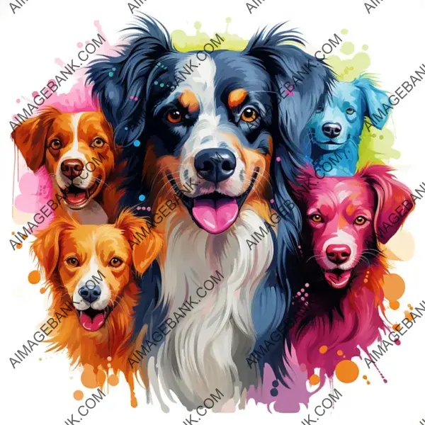 Collection of Funny Dog Motifs: 2D Art in Pleasant Colors