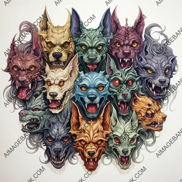 Various Scary Dog Motifs: 2D Art in Nice Colors