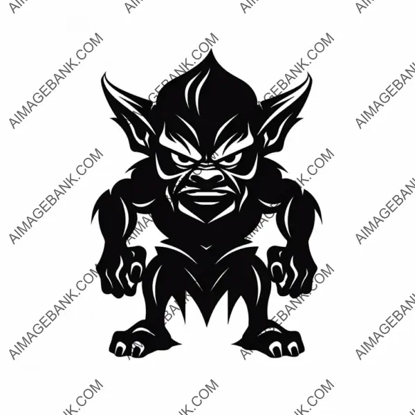 Full-Body Goblin Logo: Sinister and Solid Black