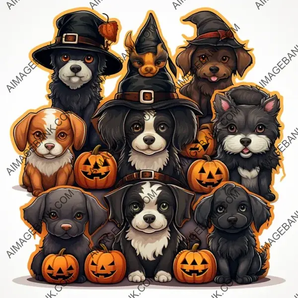 Spooky Halloween Dog Stickers: Cartoon 2D Design