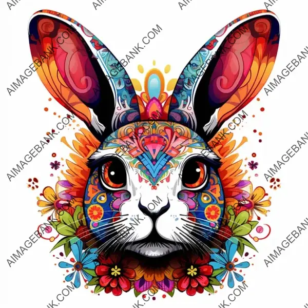 Cute and Colorful Hippie Bunny Vector Art: White Background