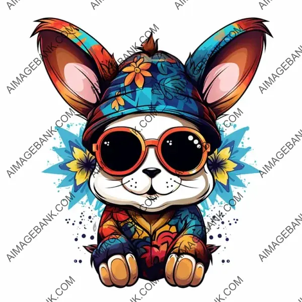 Vector Art of a Colorful Hippie Bunny on White Background