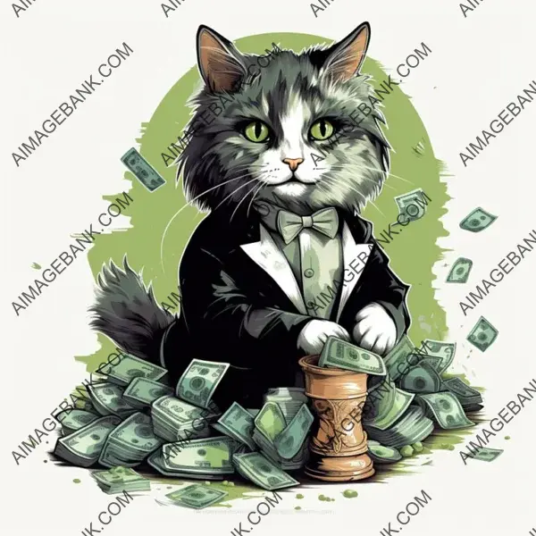 Cute Cat with a Money Twist: Spirited T-Shirt Design