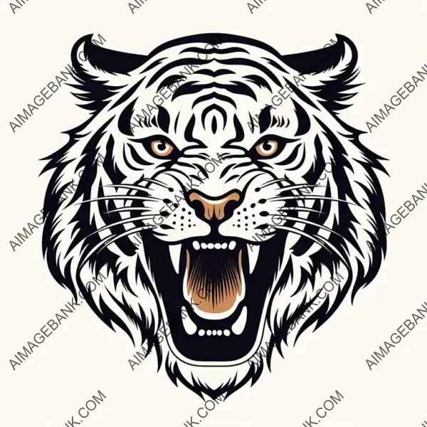 Monochrome Stencil of a Roaring Tiger Head