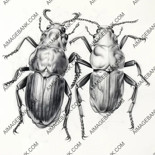 Black and Gray Pencil Sketch: Rhino Beetles