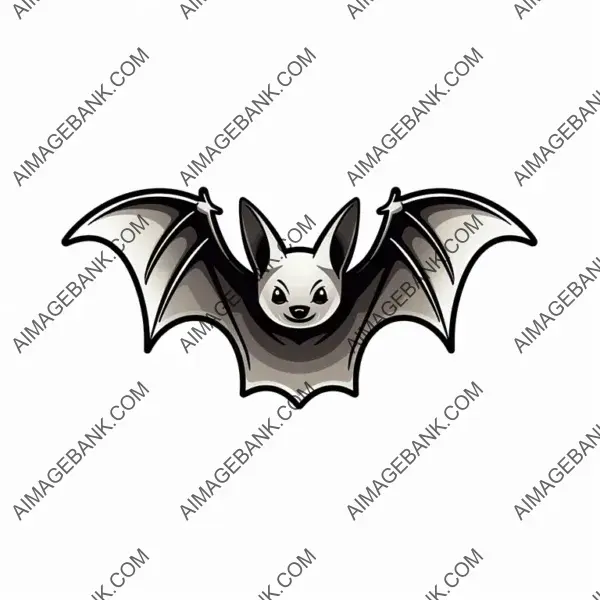 Minimalist Bat Design: 2D Cartoon Style in Black and White