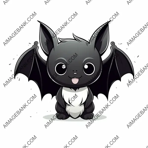 2D Cartoon Bat: Simple Black and White Design