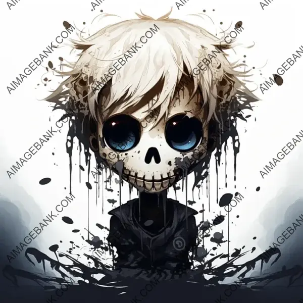 Manga-Style Skull: 2D Design in Black and White